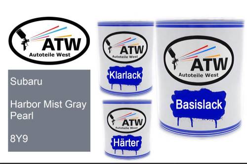 Subaru, Harbor Mist Gray Pearl, 8Y9: 1L Lackdose + 1L Klarlack + 500ml Härter - Set, von ATW Autoteile West.